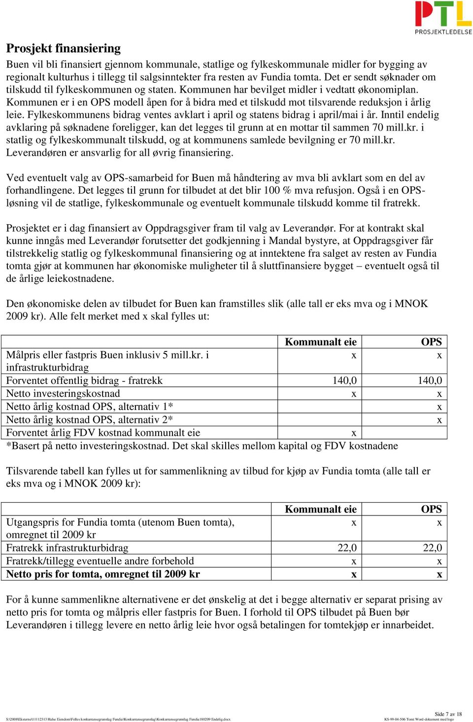 Kommunen er i en OPS modell åpen for å bidra med et tilskudd mot tilsvarende reduksjon i årlig leie. Fylkeskommunens bidrag ventes avklart i april og statens bidrag i april/mai i år.