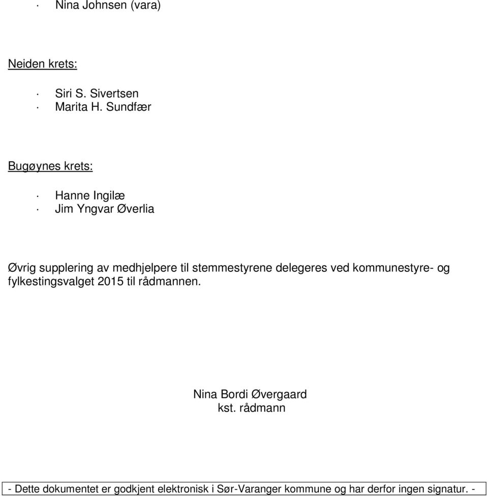 stemmestyrene delegeres ved kommunestyre- og fylkestingsvalget 2015 til rådmannen.