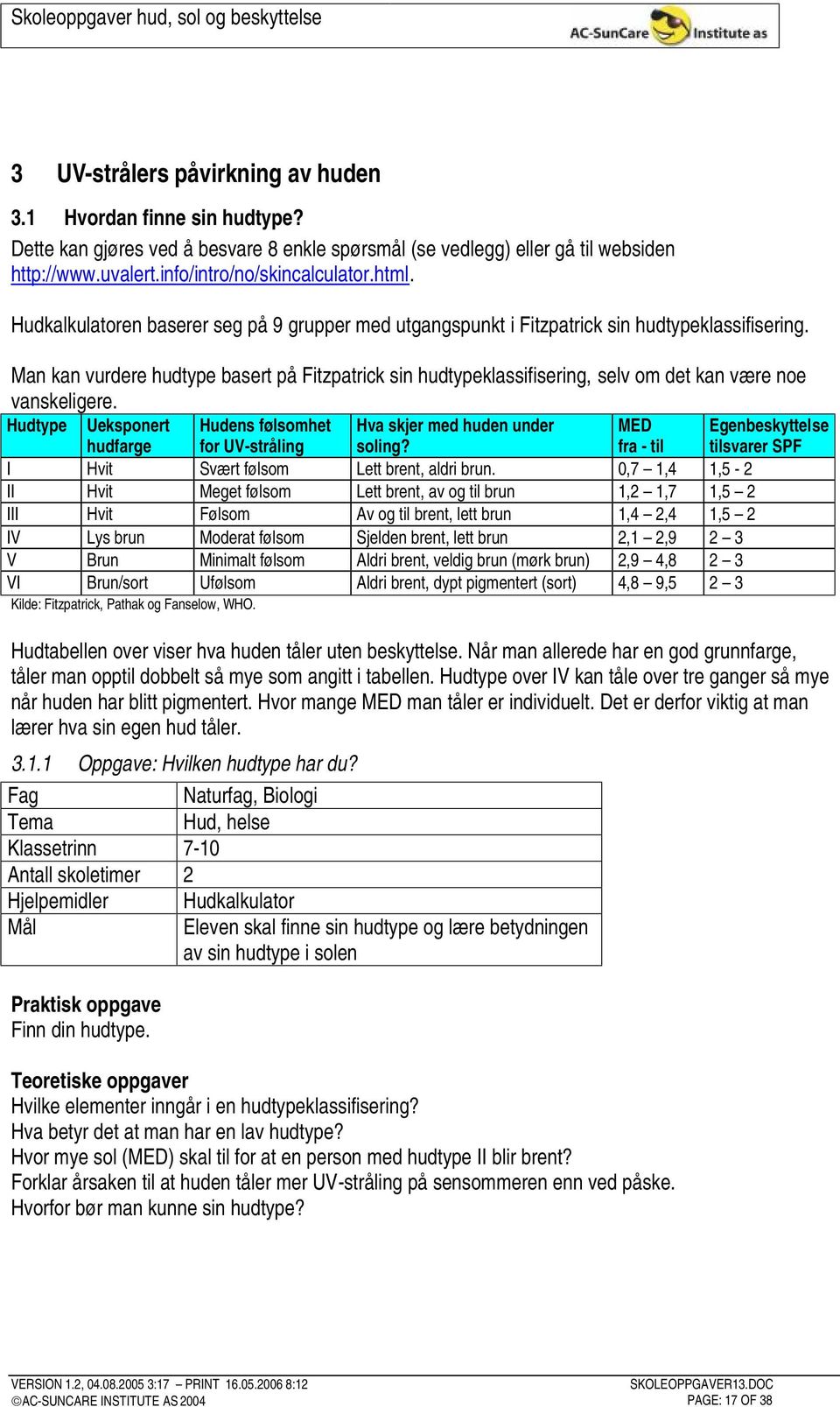 Man kan vurdere hudtype basert på Fitzpatrick sin hudtypeklassifisering, selv om det kan være noe vanskeligere.