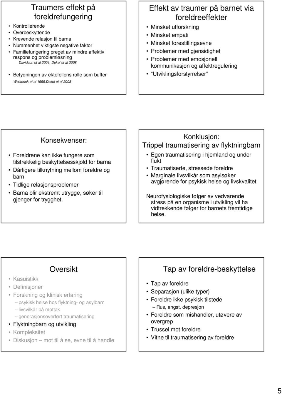 utforskning Minsket empati Minsket forestillingsevne Problemer med gjensidighet Problemer med emosjonell kommunikasjon og affektregulering Utviklingsforstyrrelser Konsekvenser: Foreldrene kan ikke