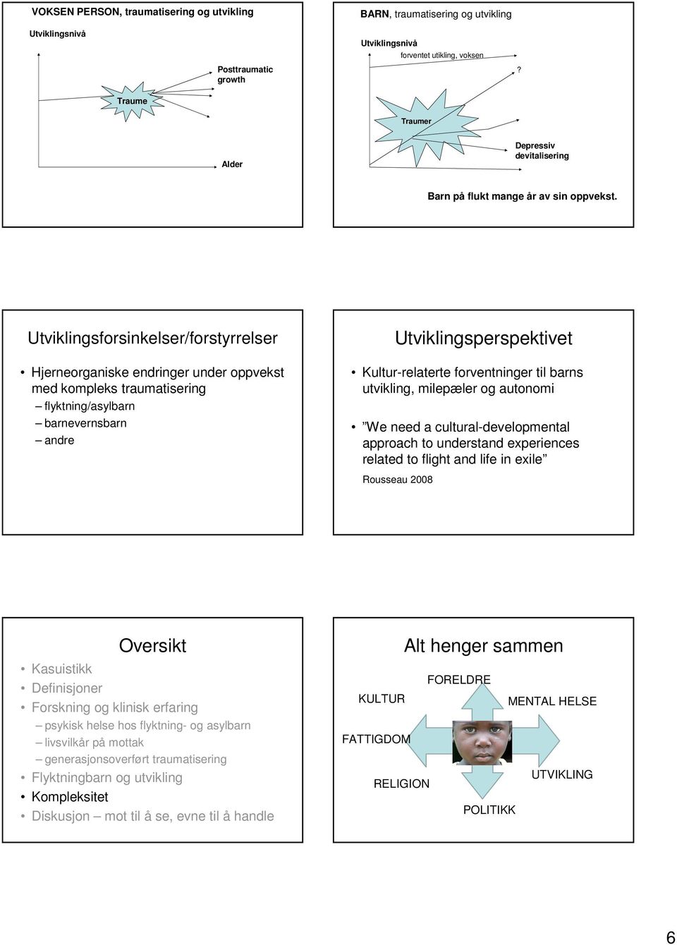 Utviklingsforsinkelser/forstyrrelser Hjerneorganiske endringer under oppvekst med kompleks traumatisering flyktning/asylbarn barnevernsbarn andre Utviklingsperspektivet