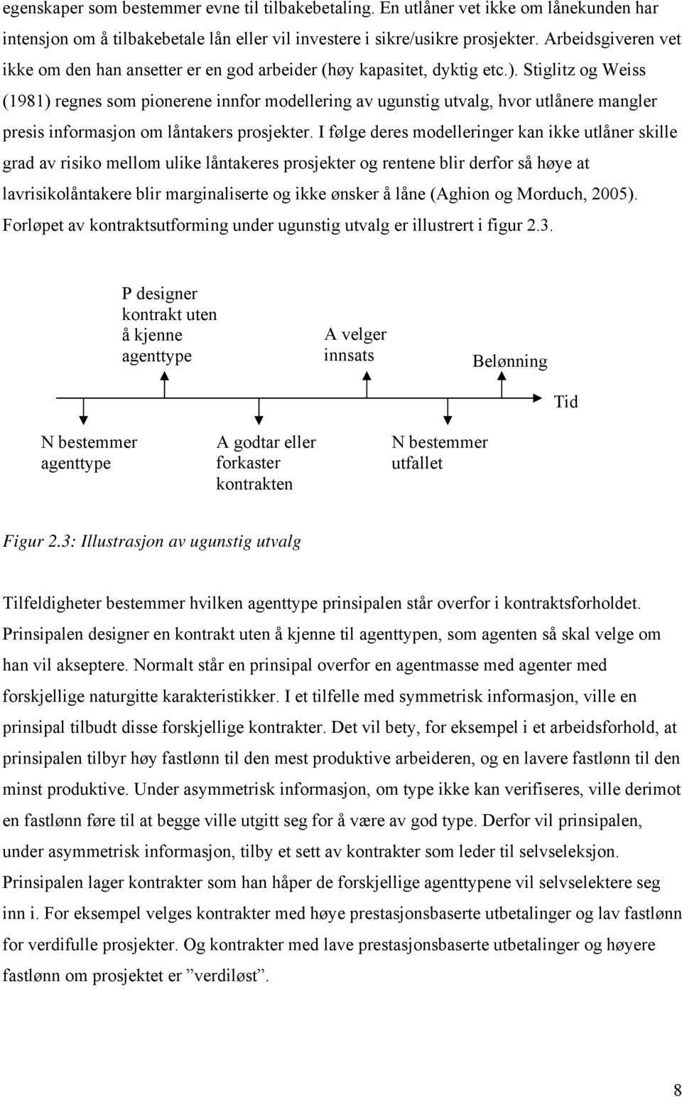 Stiglitz og Weiss (1981) regnes som pionerene innfor modellering av ugunstig utvalg, hvor utlånere mangler presis informasjon om låntakers prosjekter.