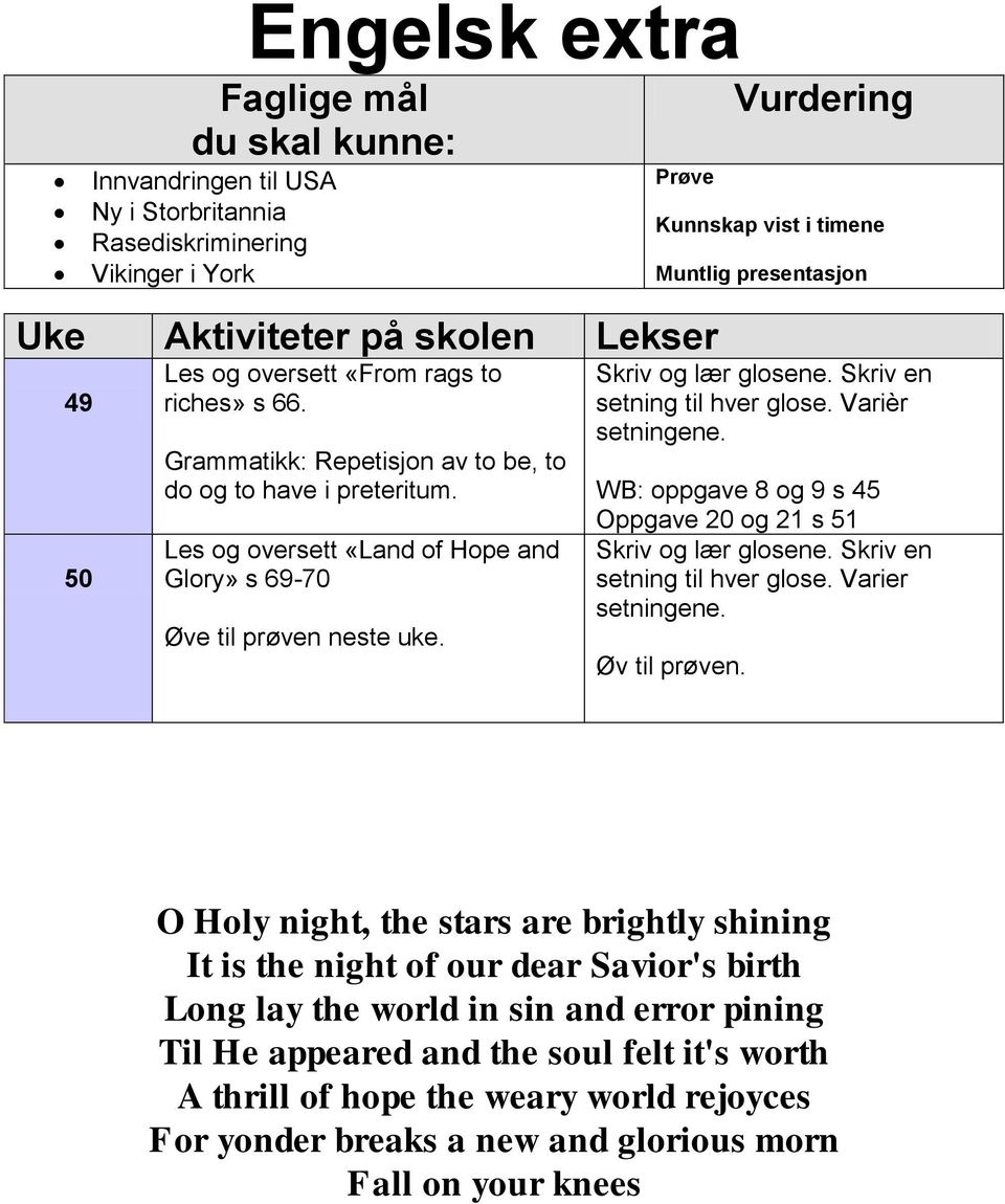 Varièr setningene. WB: oppgave 8 og 9 s 45 Oppgave 20 og 21 s 51 Skriv og lær glosene. Skriv en setning til hver glose. Varier setningene. Øv til prøven.