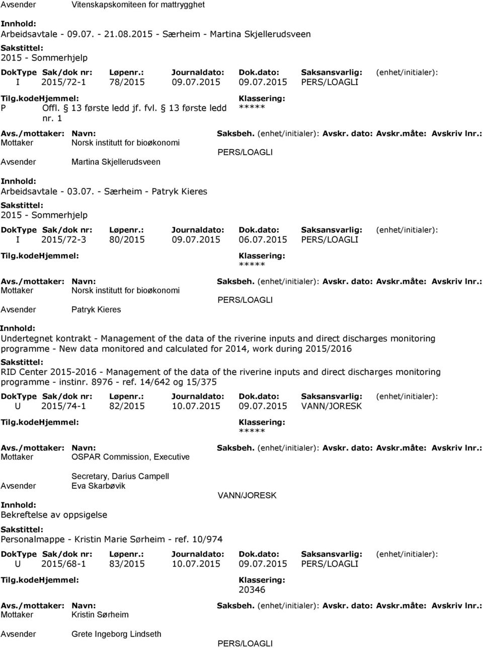 - Særheim - Patryk Kieres 2015 - Sommerhjelp PERS/LOAGLI I 2015/72-3 80/2015 09.07.