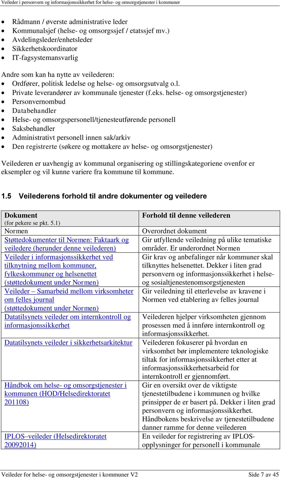 eks. helse- og omsorgstjenester) Personvernombud Databehandler Helse- og omsorgspersonell/tjenesteutførende personell Saksbehandler Administrativt personell innen sak/arkiv Den registrerte (søkere og