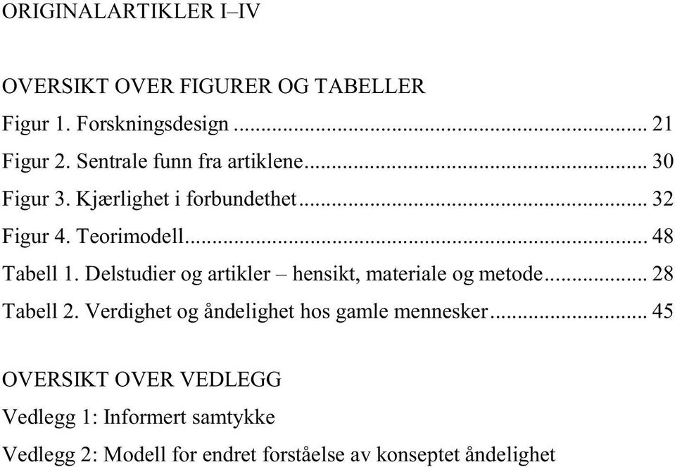 Delstudier og artikler hensikt, materiale og metode... 28 Tabell 2.