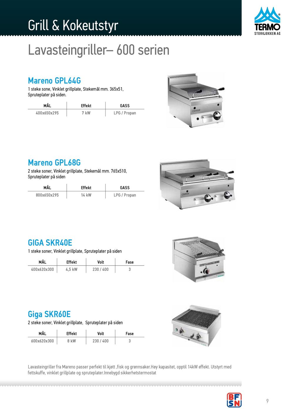 765x510, Spruteplater på siden MÅL Effekt GASS 800x650x295 14 kw LPG / Propan GIGA SKR40E 1 steke soner, Vinklet grillplate, Spruteplater på siden 400x620x300 4,5 kw 230 / 400 3