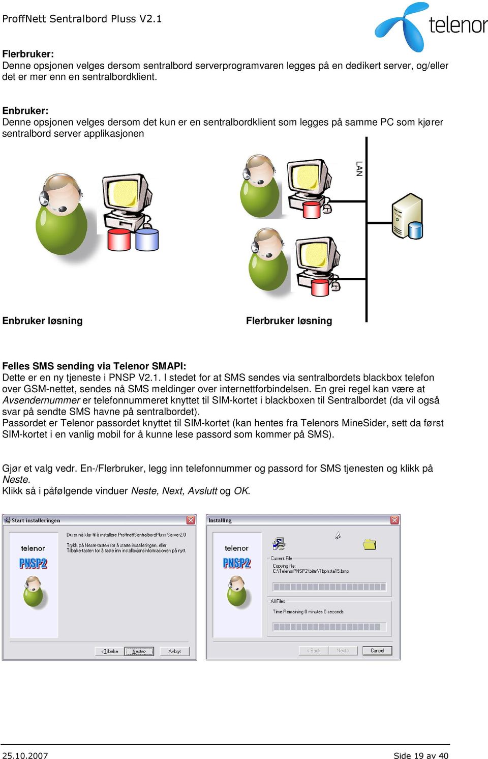 via Telenor SMAPI: Dette er en ny tjeneste i PNSP V2.1. I stedet for at SMS sendes via sentralbordets blackbox telefon over GSM-nettet, sendes nå SMS meldinger over internettforbindelsen.