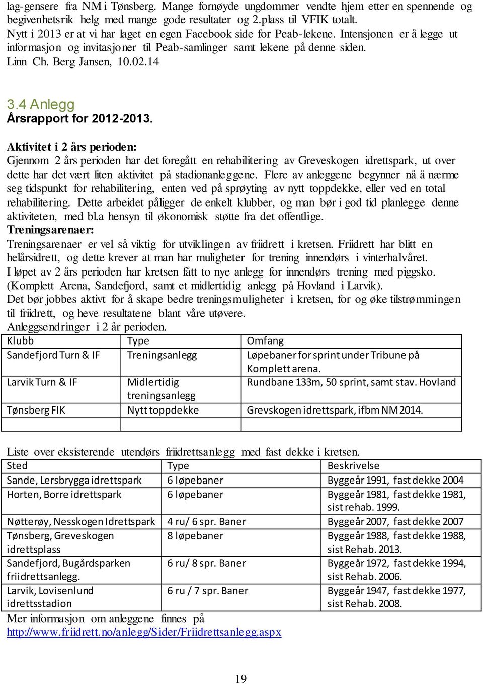 14 3.4 Anlegg Årsrapport for 2012-2013.