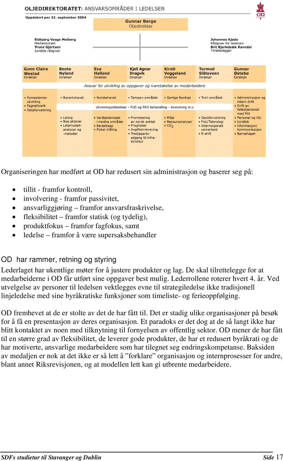 justere produkter og lag. De skal tilrettelegge for at medarbeiderne i OD får utført sine oppgaver best mulig. Lederrollene roterer hvert 4. år.