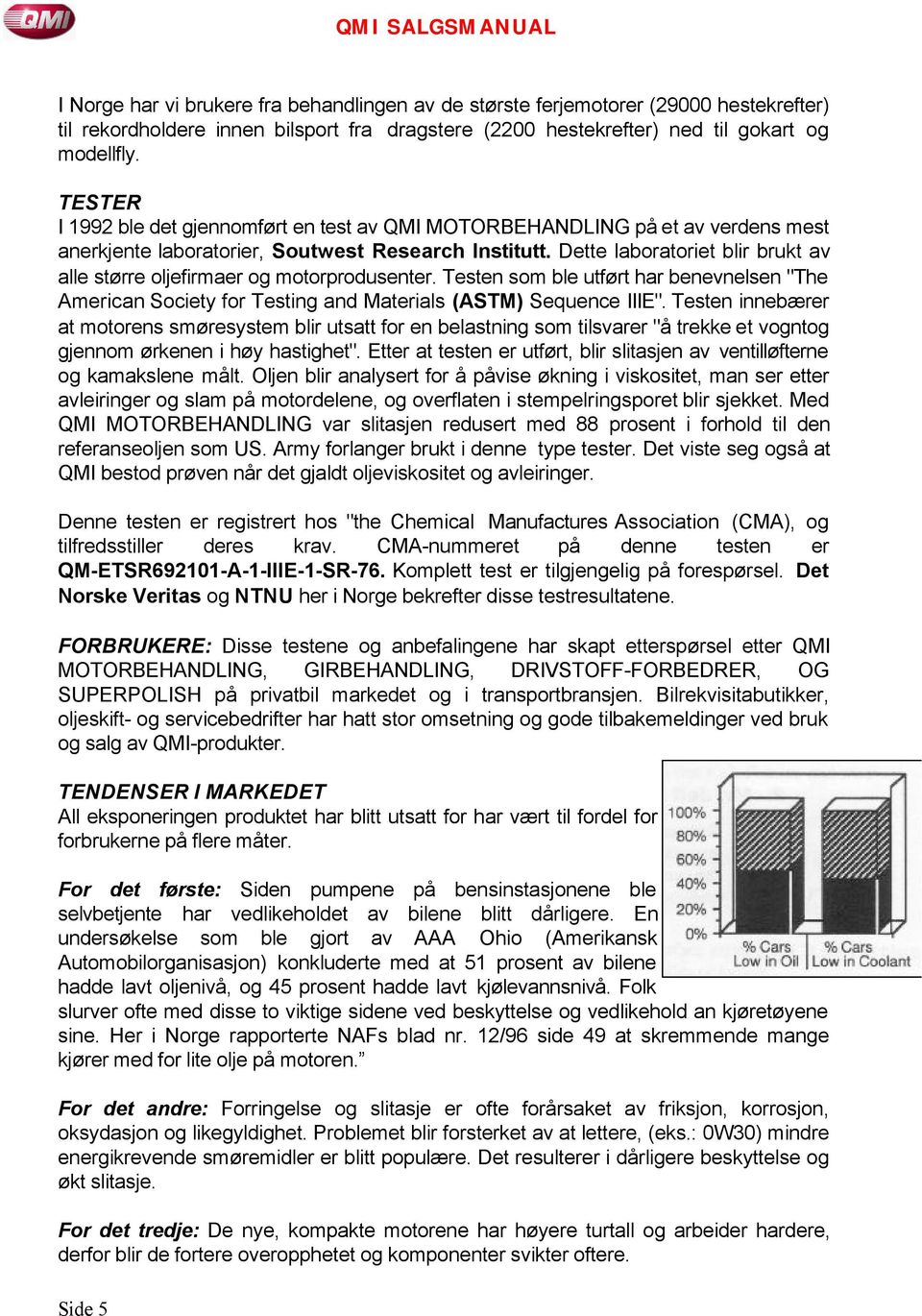 Dette laboratoriet blir brukt av alle større oljefirmaer og motorprodusenter. Testen som ble utført har benevnelsen "The American Society for Testing and Materials (ASTM) Sequence IIIE".