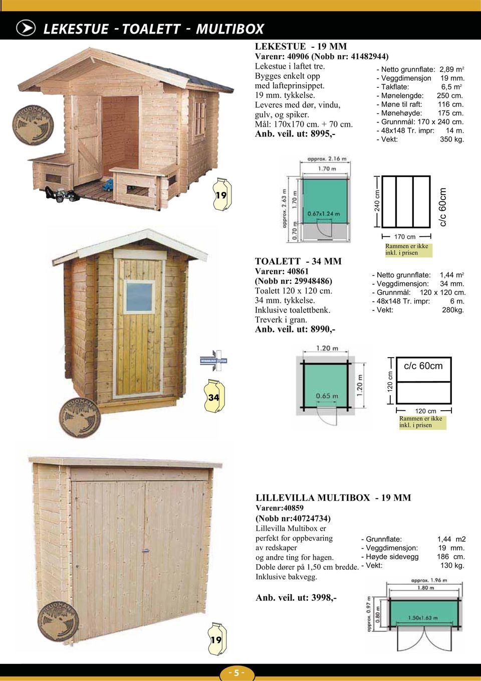 - Møne til raft: 116 cm. - Mønehøyde: 175 cm. - Grunnmål: 170 x 240 cm. - 48x148 Tr. impr: 14 m. - Vekt: 350 kg. 240 cm c/c 60cm TOALETT - 34 MM Varenr: 40861 (Nobb nr: 29948486) Toalett 120 x 120 cm.