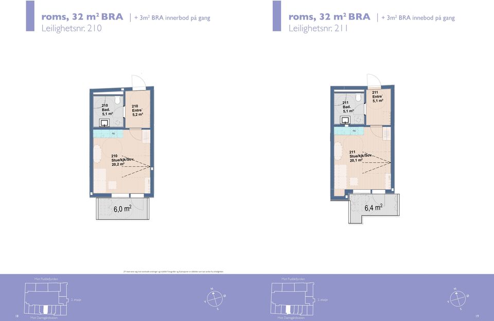 211 210 5,1 m² 210 5,2 m² 211 5,1 m² 211 5,1 m² 210 Stue/kjk/Sov.