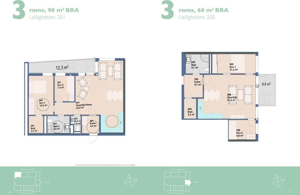 1 14,2 m² 201 Stue/Kjk/Gang 42,8 m² 205 3,2 m² 205 Stue/Kjk.