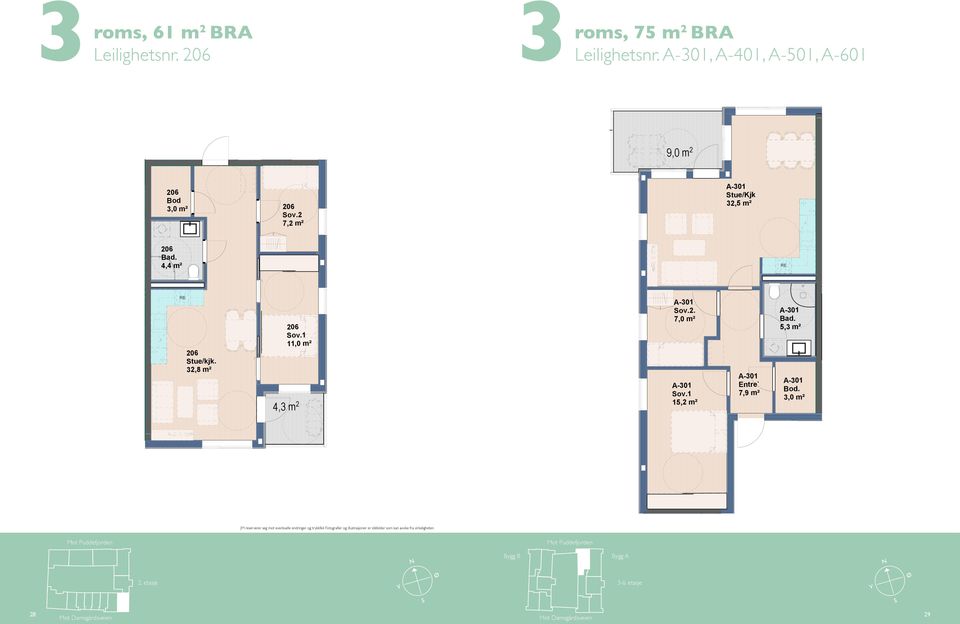 2 7,2 m² Stue/Kjk 32,5 m² 206 4,4 m² 206 Stue/kjk. 32,8 m² 4,3 m 2 206 Sov.