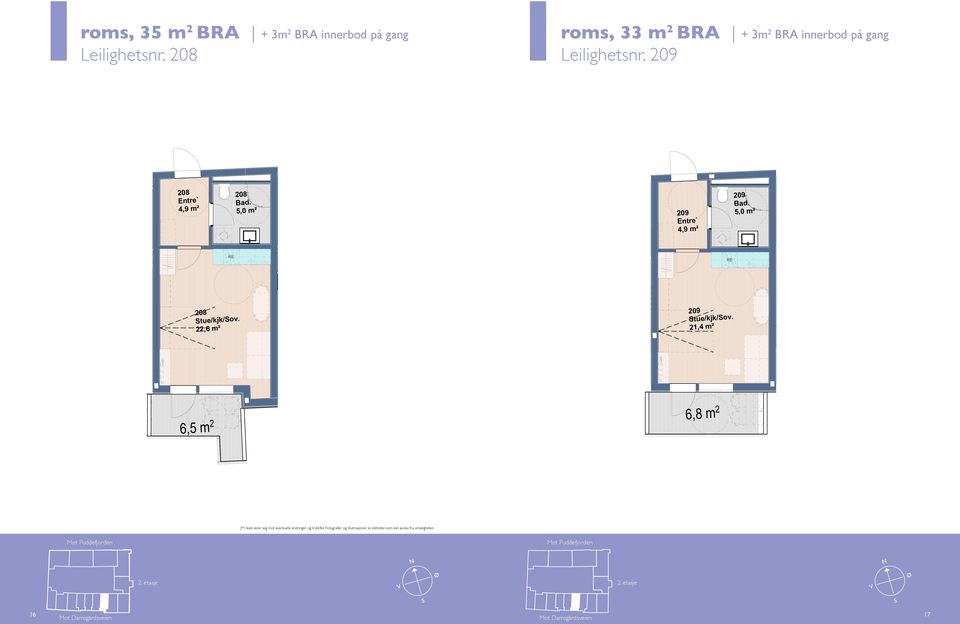 209 208 4,9 m² 208 5,0 m² 209 4,9 m² 209 5,0 m² 208 Stue/kjk/Sov.