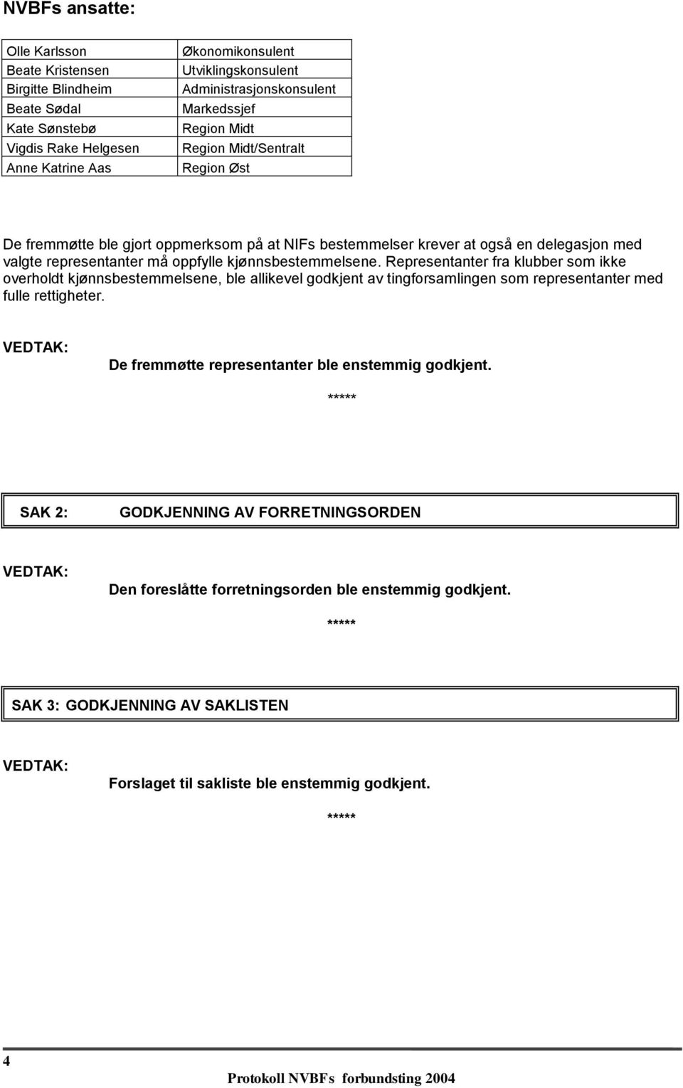 kjønnsbestemmelsene. Representanter fra klubber som ikke overholdt kjønnsbestemmelsene, ble allikevel godkjent av tingforsamlingen som representanter med fulle rettigheter.