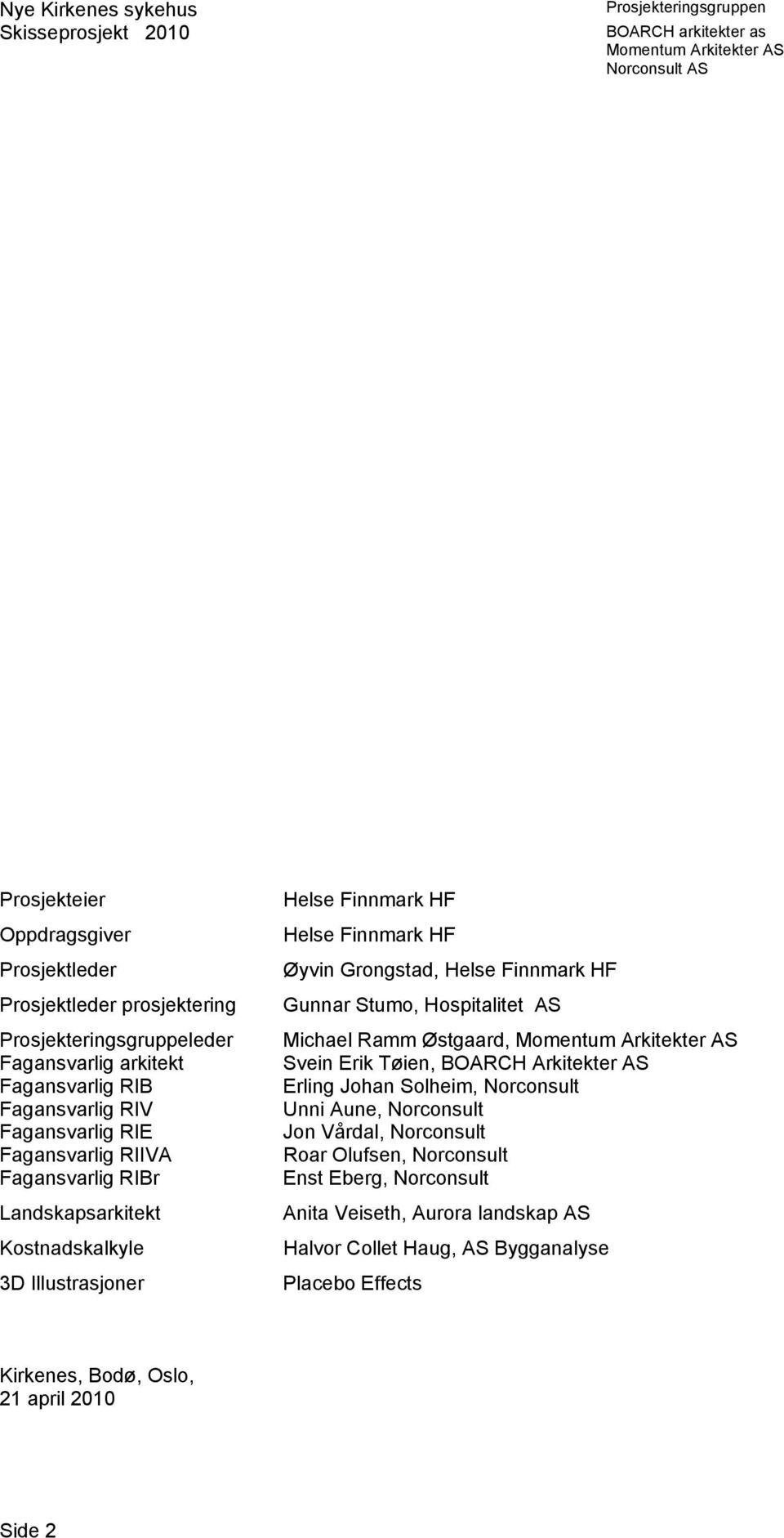 Stumo, Hospitalitet AS Michael Ramm Østgaard, Svein Erik Tøien, BOARCH Arkitekter AS Erling Johan Solheim, Norconsult Unni Aune, Norconsult Jon Vårdal, Norconsult Roar