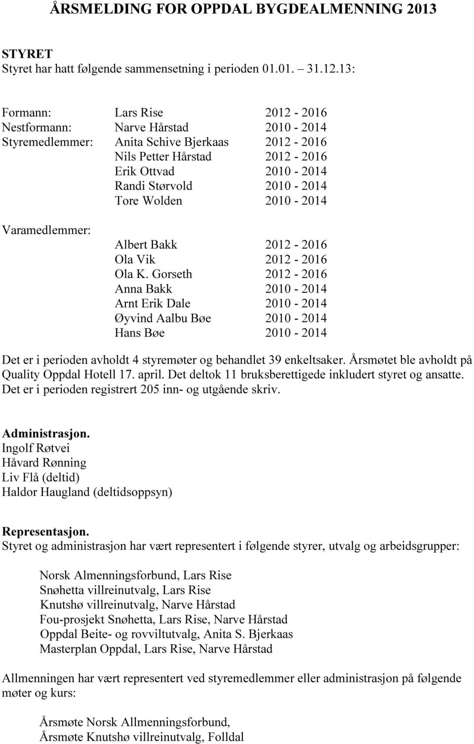 Wolden 2010-2014 Varamedlemmer: Albert Bakk 2012-2016 Ola Vik 2012-2016 Ola K.