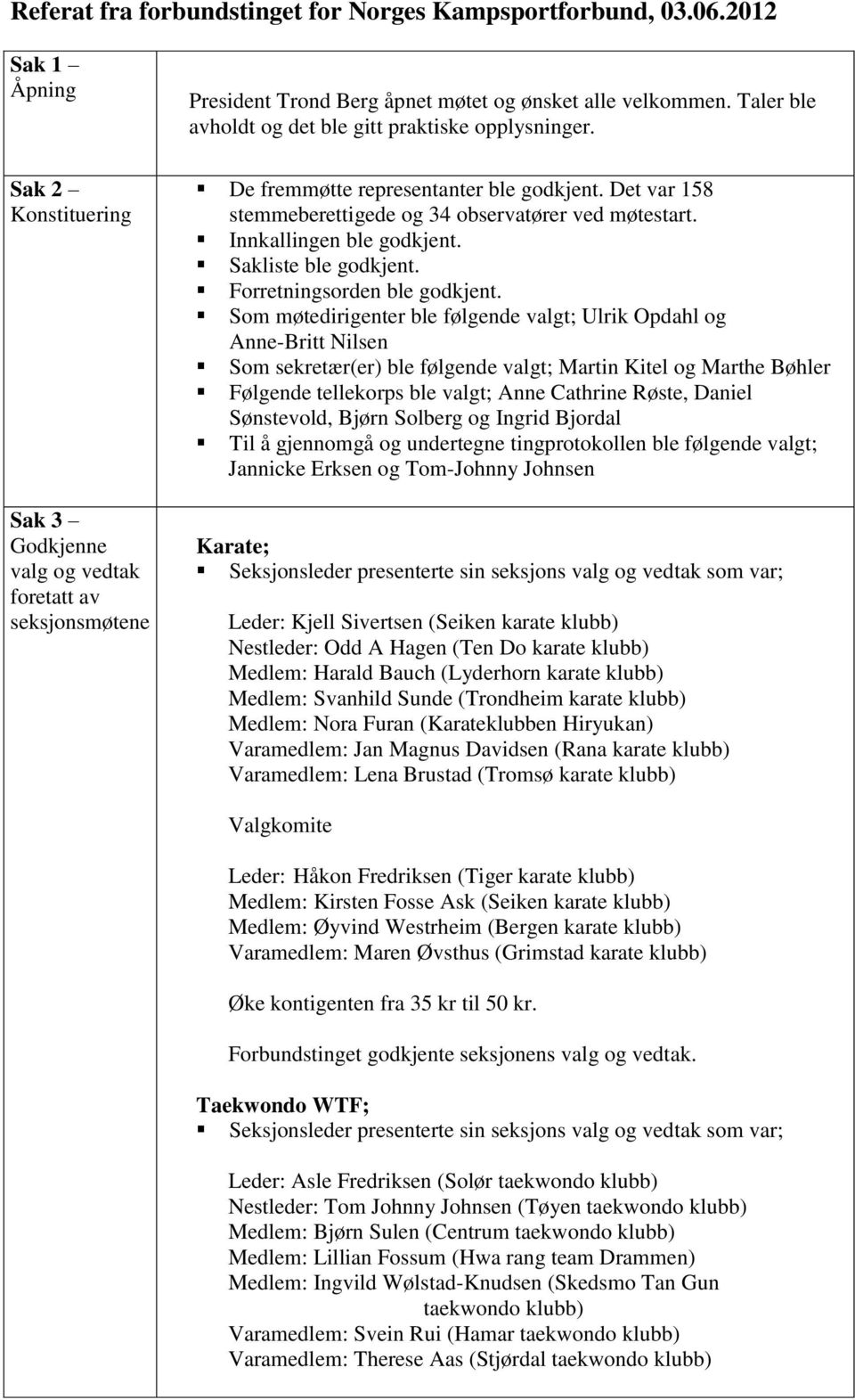 Taler ble avholdt og det ble gitt praktiske opplysninger. De fremmøtte representanter ble godkjent. Det var 158 stemmeberettigede og 34 observatører ved møtestart. Innkallingen ble godkjent.