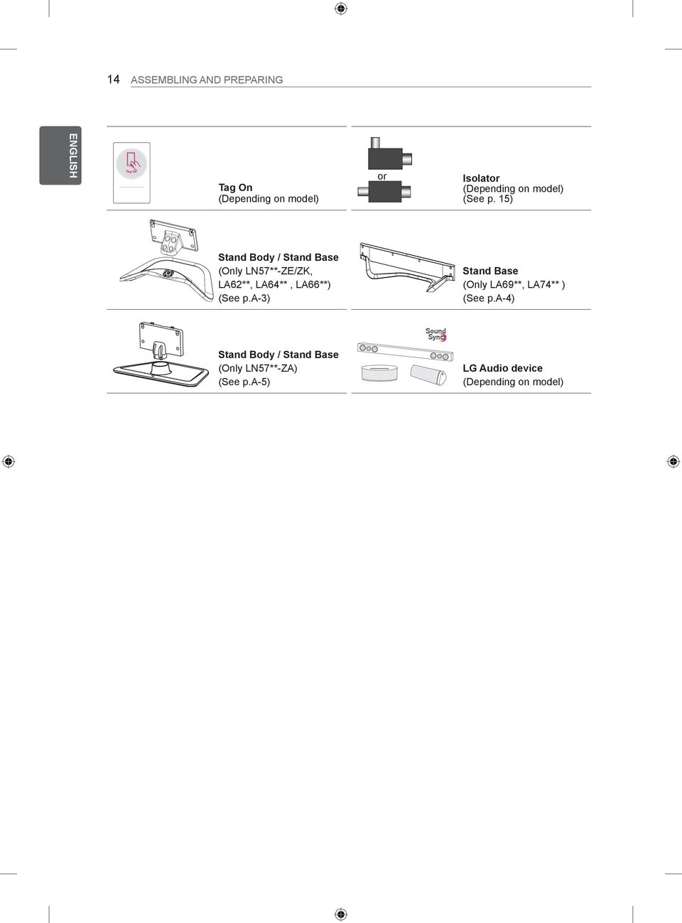 15) Stand Body / Stand Base (Only LN57**-ZE/ZK, LA62**, LA64**, LA66**) (See p.