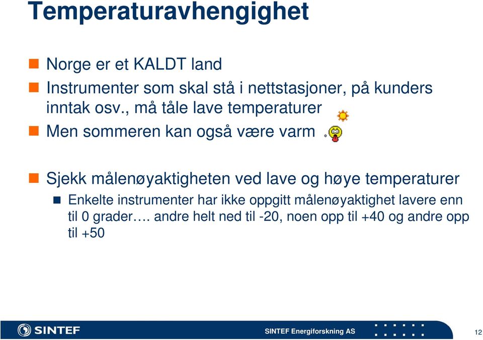 , må tåle lave temperaturer Men sommeren kan også være varm Sjekk målenøyaktigheten ved