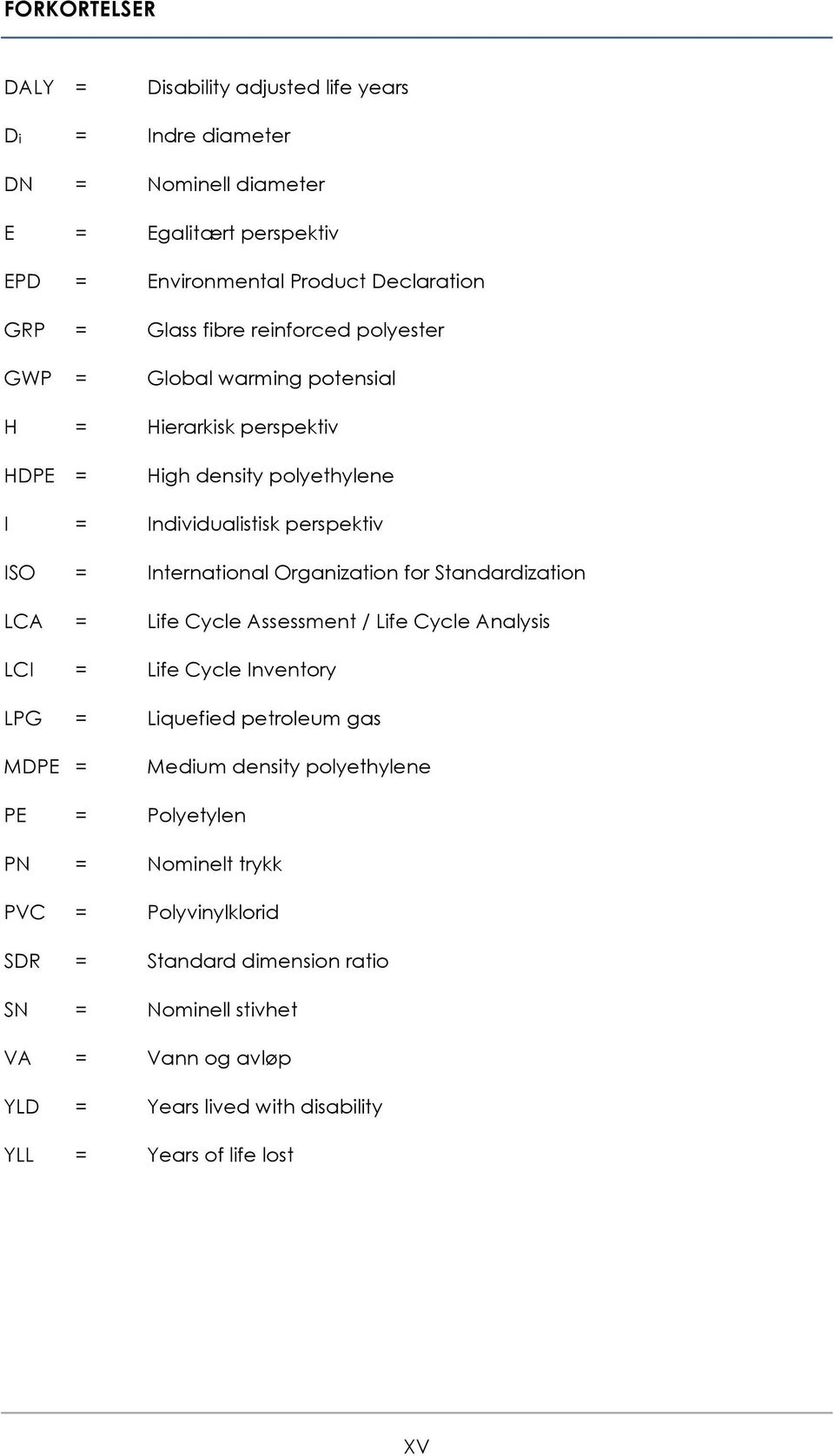 for Standardization LCA = Life Cycle Assessment / Life Cycle Analysis LCI = Life Cycle Inventory LPG = Liquefied petroleum gas MDPE = Medium density polyethylene PE =