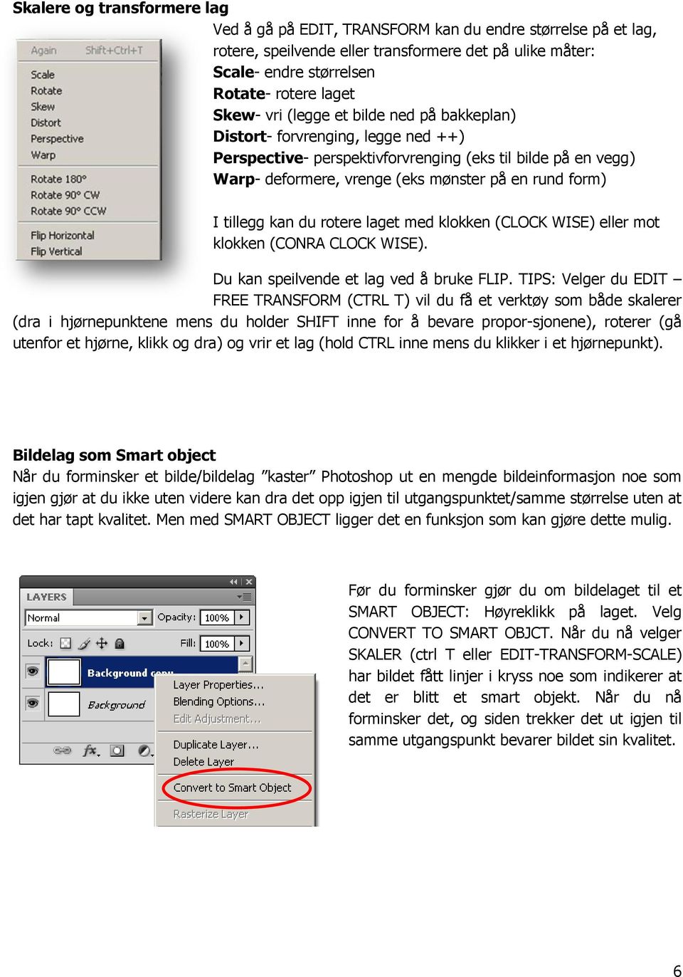 kan du rotere laget med klokken (CLOCK WISE) eller mot klokken (CONRA CLOCK WISE). Du kan speilvende et lag ved å bruke FLIP.