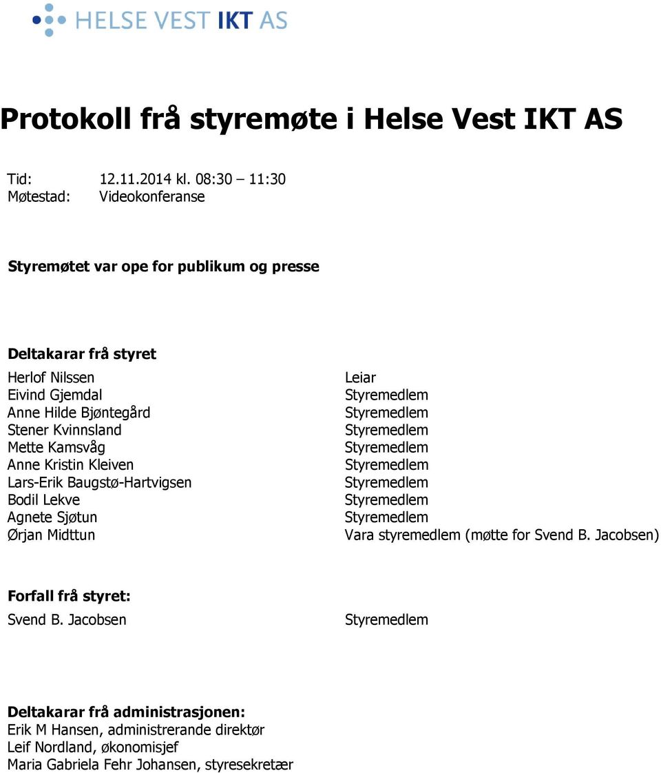 Kvinnsland Mette Kamsvåg Anne Kristin Kleiven Lars-Erik Baugstø-Hartvigsen Bodil Lekve Agnete Sjøtun Ørjan Midttun Leiar Styremedlem Styremedlem Styremedlem Styremedlem