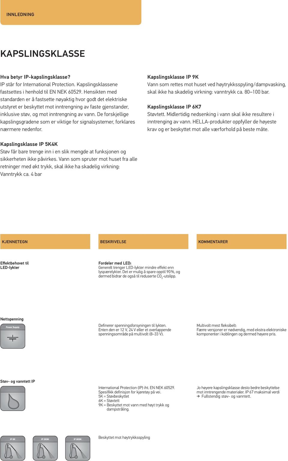 De forskjellige kapslingsgradene som er viktige for signalsystemer, forklares nærmere nedenfor.