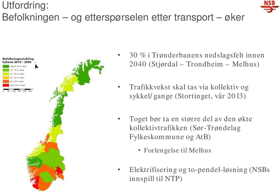 (Stortinget, vår 2013) Toget bør ta en større del av den økte kollektivtrafikken (Sør-Trøndelag