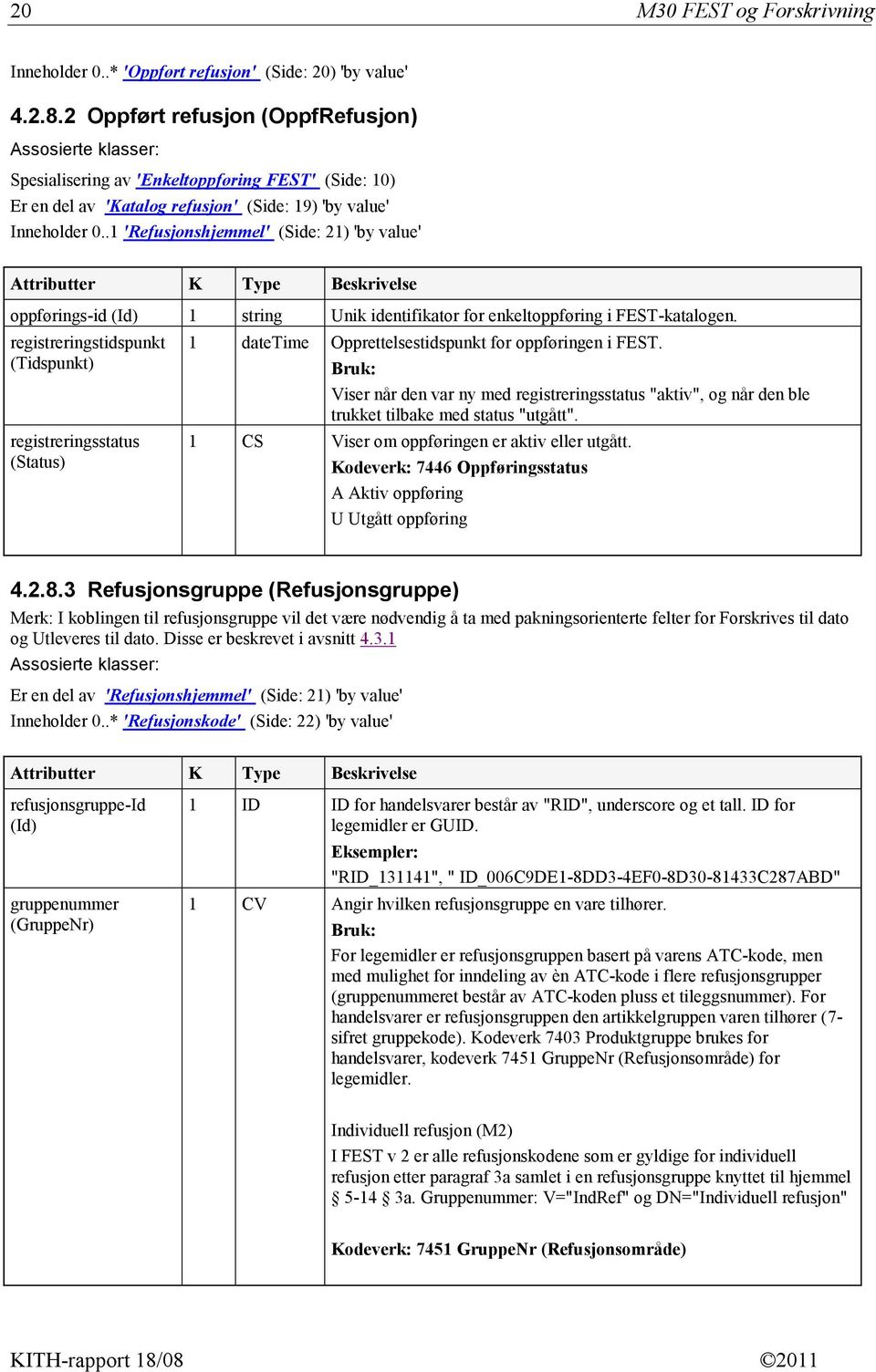 .1 'Refusjonshjemmel' (Side: 21) 'by value' oppførings-id (Id) 1 string Unik identifikator for enkeltoppføring i FEST-katalogen.