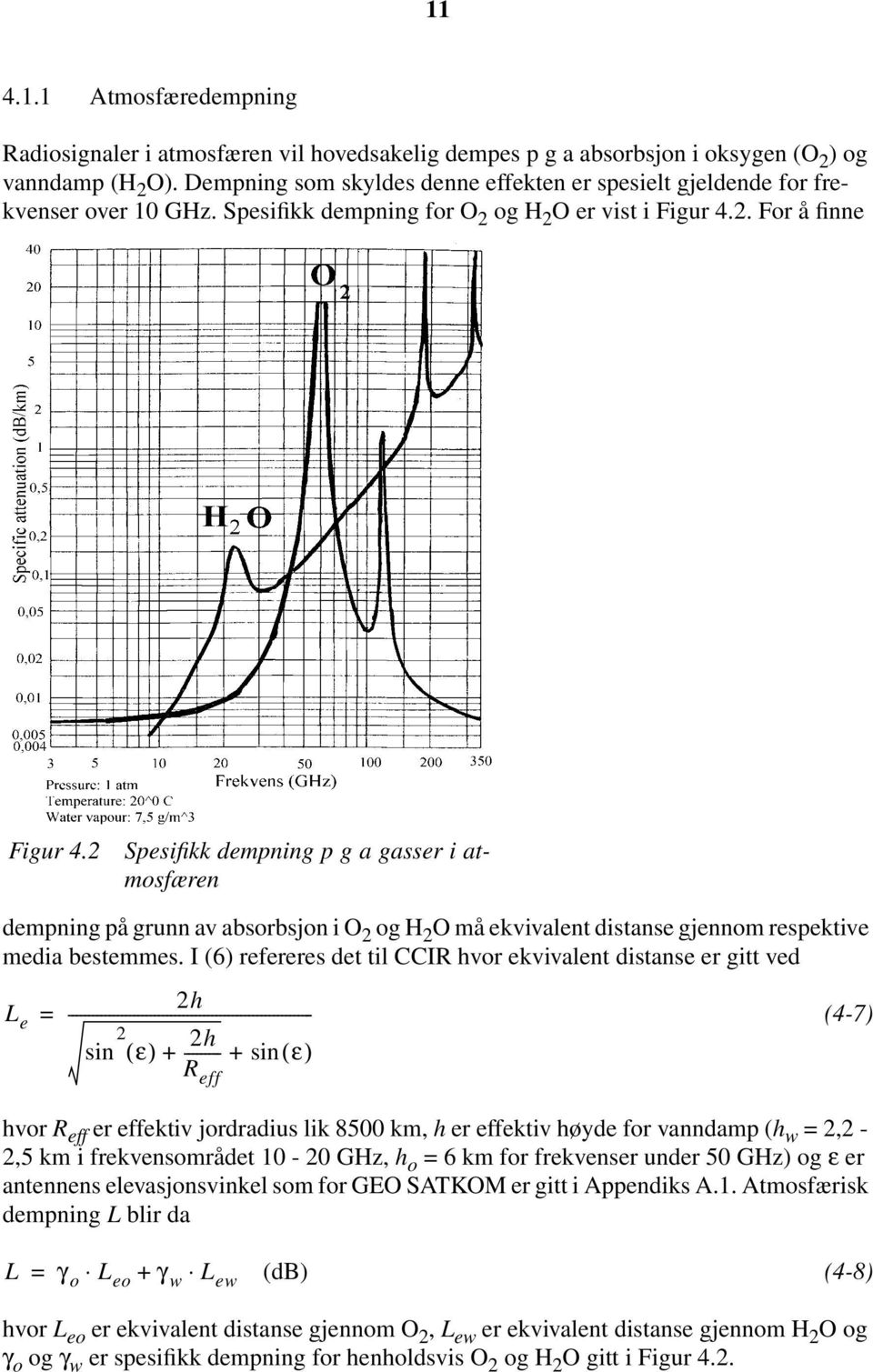 2 Spesifikk dempning p g a gasser i atmosfæren dempning på grunn av absorbsjon i O 2 og H 2 O må ekvivalent distanse gjennom respektive media bestemmes.