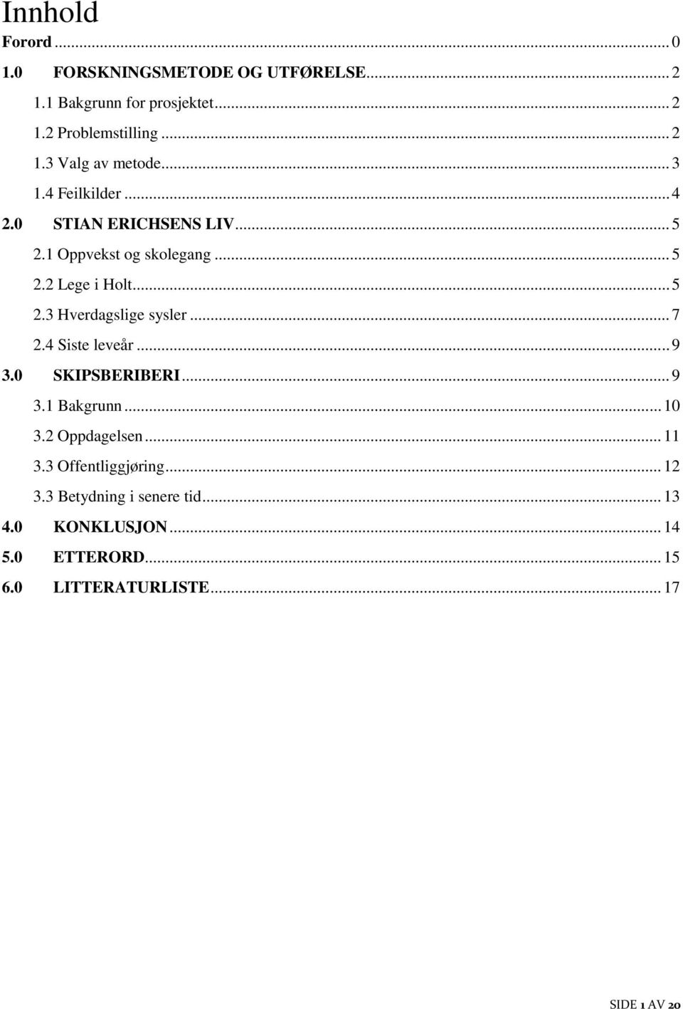 .. 7 2.4 Siste leveår... 9 3.0 SKIPSBERIBERI... 9 3.1 Bakgrunn... 10 3.2 Oppdagelsen... 11 3.3 Offentliggjøring... 12 3.