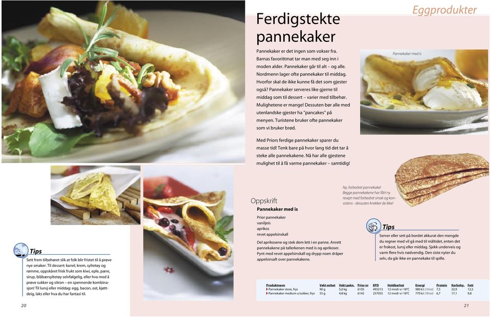 Dessuten bør alle med utenlandske gjester ha pancakes på menyen. Turistene bruker ofte pannekaker som vi bruker brød. Pannekaker med is Eggprodukter Med Priors ferdige pannekaker sparer du masse tid!