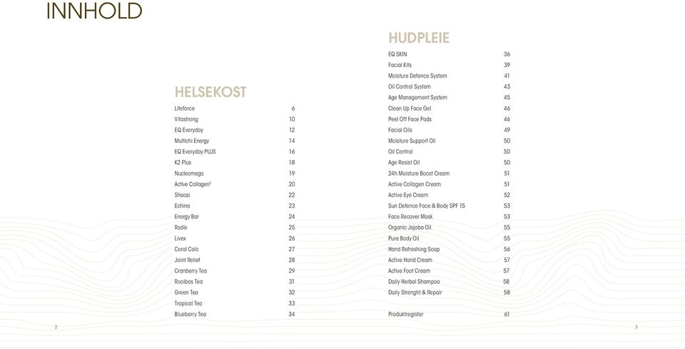 Management System 45 Clean Up Face Gel 46 Peel Off Face Pads 46 Facial Oils 49 Moisture Support Oil 50 Oil Control 50 Age Resist Oil 50 24h Moisture Boost Cream 51 Active Collagen Cream 51 Active Eye