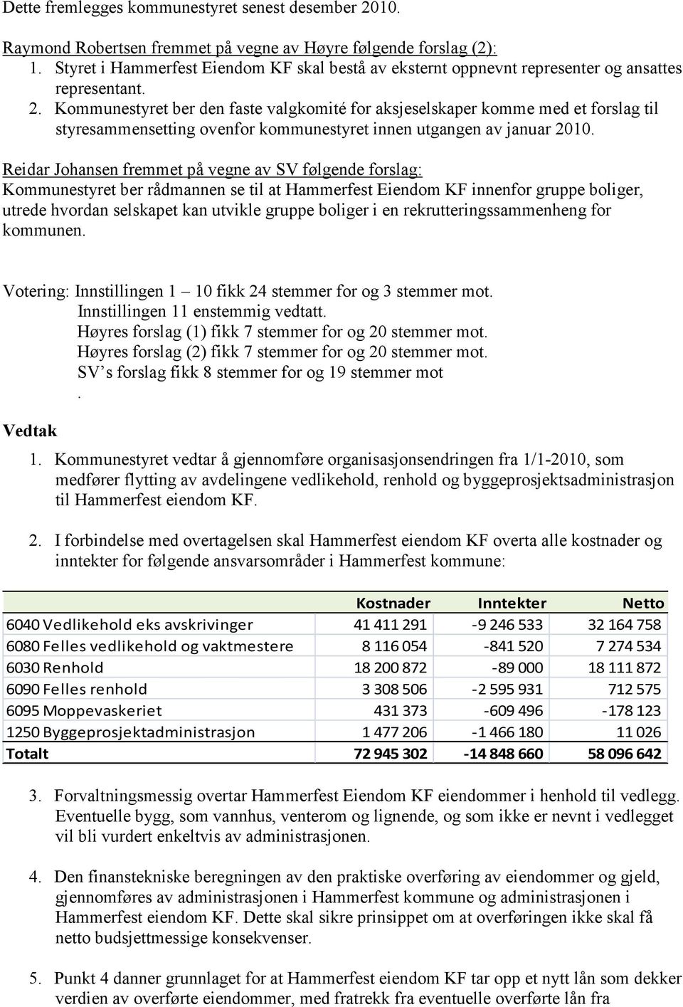 Kommunestyret ber den faste valgkomité for aksjeselskaper komme med et forslag til styresammensetting ovenfor kommunestyret innen utgangen av januar 2010.