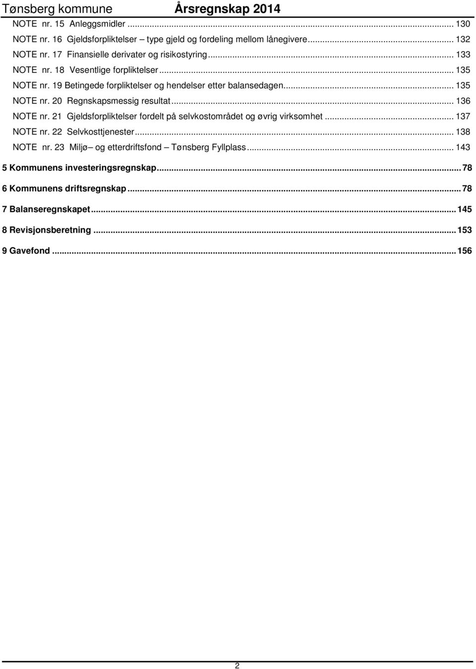 .. 136 NOTE nr. 21 Gjeldsforpliktelser fordelt på selvkostområdet og øvrig virksomhet... 137 NOTE nr. 22 Selvkosttjenester... 138 NOTE nr.