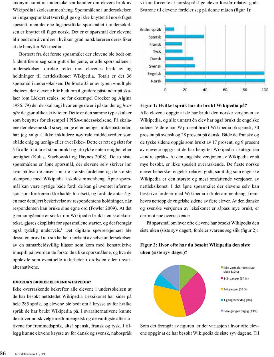 Det er et spørsmål der elevene blir bedt om å vurdere i hvilken grad norsklæreren deres liker at de benytter Wikipedia.