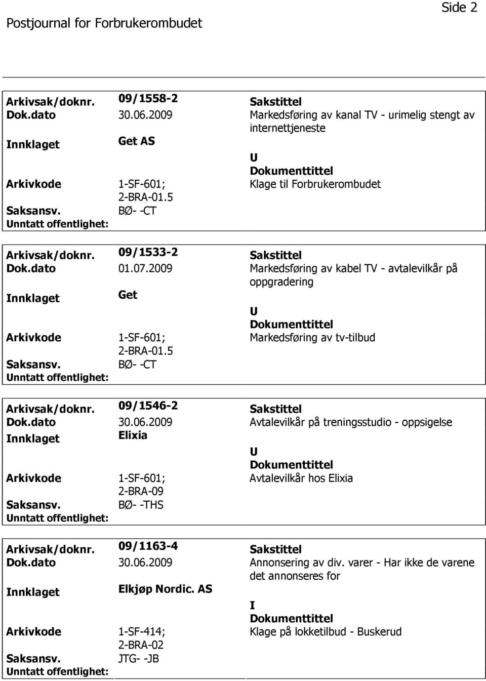 2009 Markedsføring av kabel TV - avtalevilkår på oppgradering nnklaget Get Markedsføring av tv-tilbud BØ- -CT Arkivsak/doknr. 09/1546-2 Sakstittel Dok.dato 30.06.