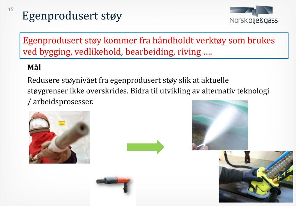 Mål Redusere støynivået fra egenprodusert støy slik at aktuelle