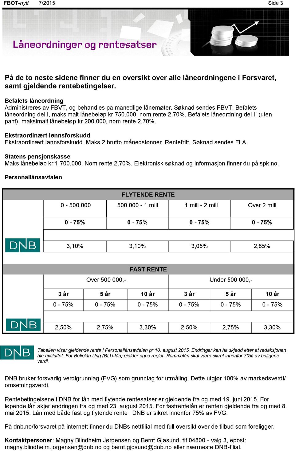 Befalets låneordning del II (uten pant), maksimalt lånebeløp kr 200.000, nom rente 2,70%. Ekstraordinært lønnsforskudd Ekstraordinært lønnsforskudd. Maks 2 brutto månedslønner. Rentefritt.