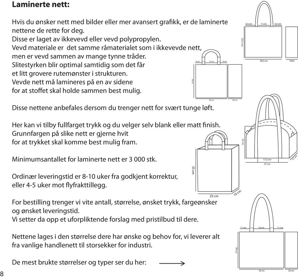 Vevde nett må lamineres på en av sidene for at stoffet skal holde sammen best mulig.