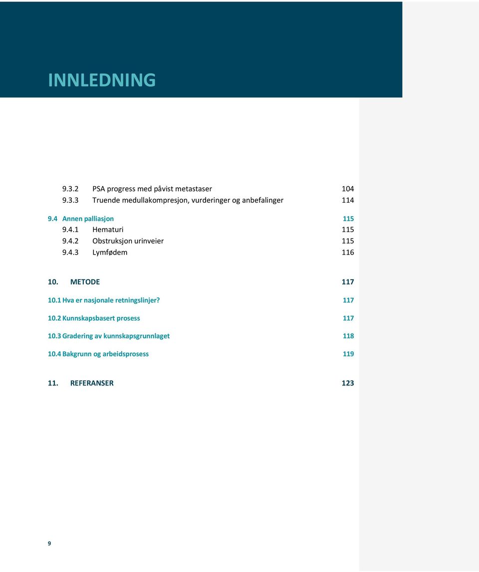 METODE 117 10.1 Hva er nasjonale retningslinjer? 117 10.2 Kunnskapsbasert prosess 117 10.