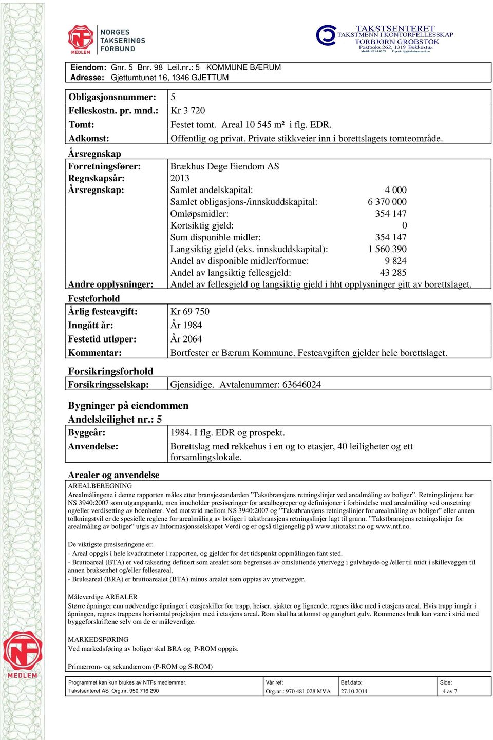 Årsregnskap Forretningsfører: Brækhus Dege Eiendom AS Regnskapsår: 2013 Årsregnskap: Samlet andelskapital: 4 000 Samlet obligasjons-/innskuddskapital: 6 370 000 Omløpsmidler: 354 147 Kortsiktig