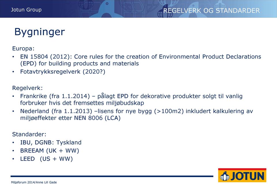 1.2014) pålagt EPD for dekorative produkter solgt til vanlig forbruker hvis det fremsettes miljøbudskap Nederland (fra