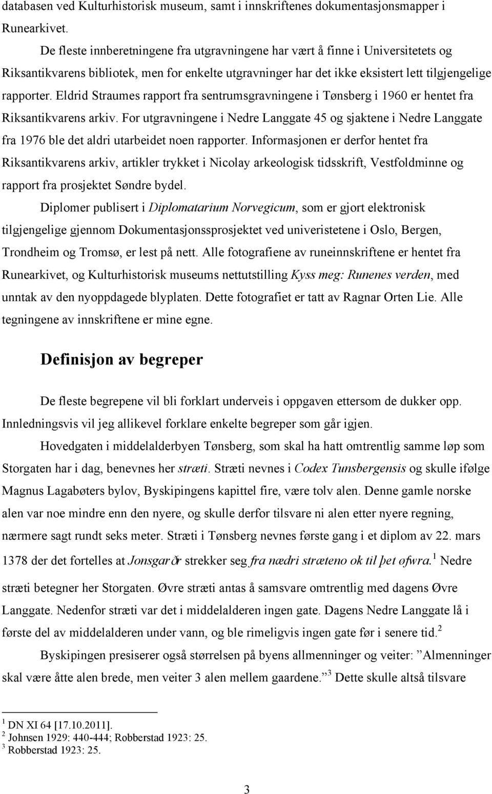 Eldrid Straumes rapport fra sentrumsgravningene i Tønsberg i 1960 er hentet fra Riksantikvarens arkiv.