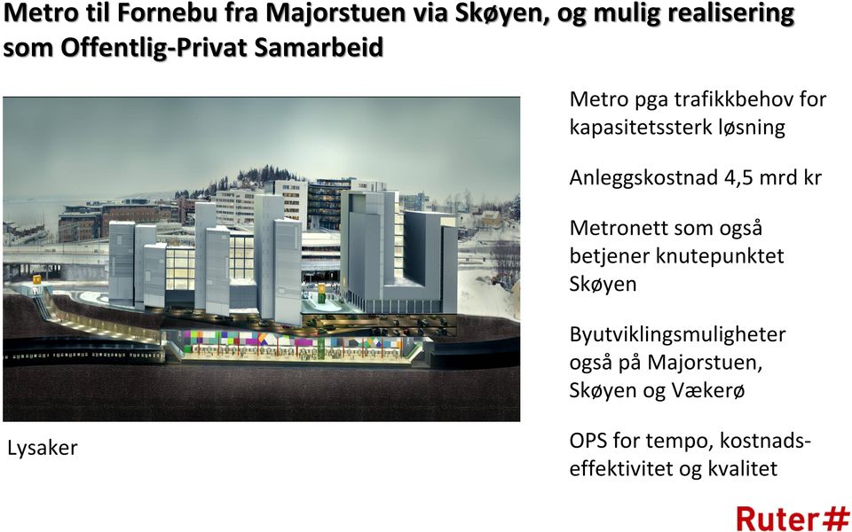 Anleggskostnad 4,5 mrd kr Metronett som også betjener knutepunktet Skøyen