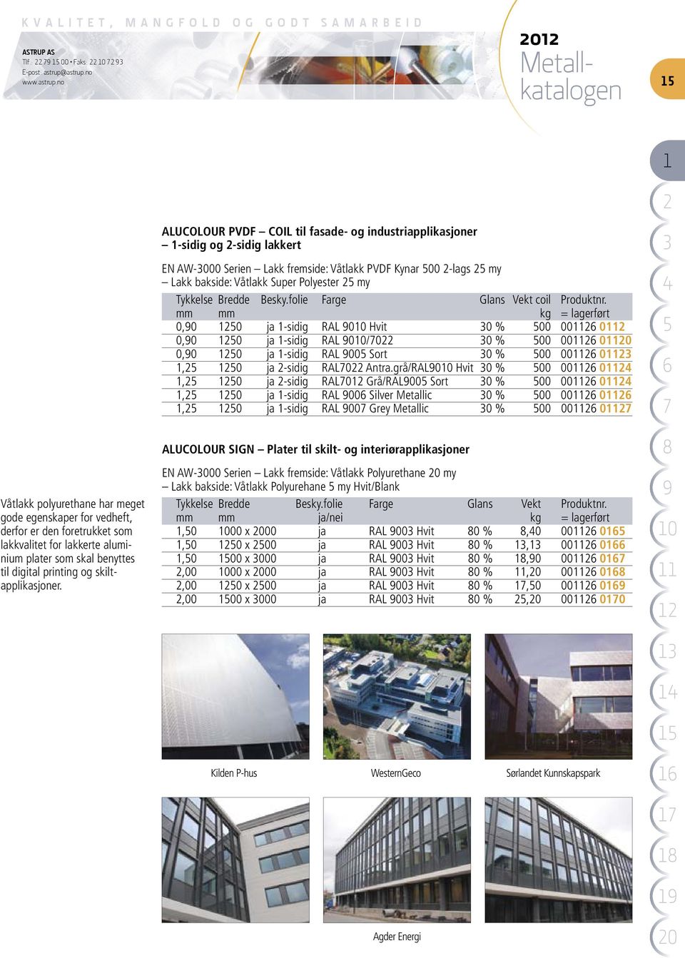 ALUCOLOUR PVDF COIL til fasade- og industriapplikasjoner -sidig og -sidig lakkert EN AW-000 Serien Lakk fremside: Våtlakk PVDF Kynar 00 -lags my Lakk bakside: Våtlakk Super Polyester my Tykkelse