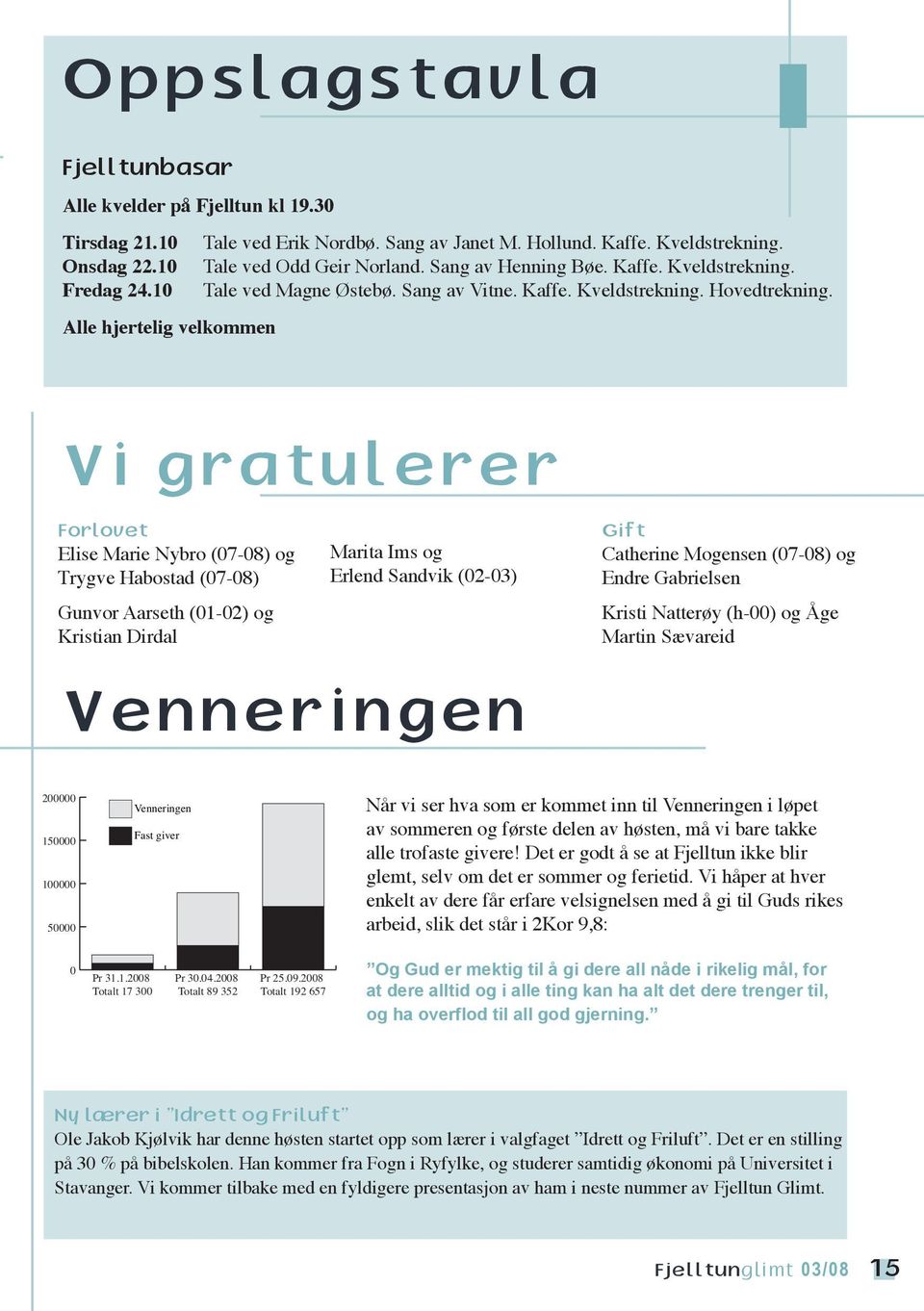 Alle hjertelig velkommen Vi gratulerer Forlovet Elise Marie Nybro (07-08) og Trygve Habostad (07-08) Gunvor Aarseth (01-02) og Kristian Dirdal Marita Ims og Erlend Sandvik (02-03) Venneringen Gift